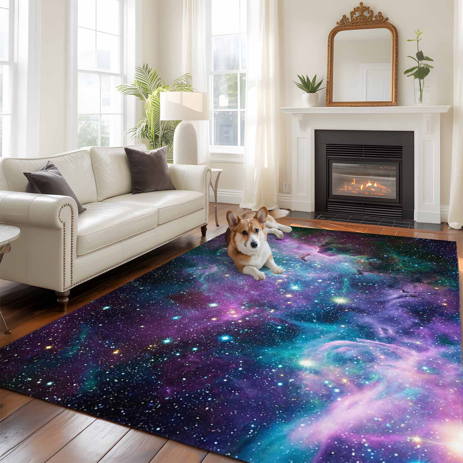 Large Area Rugs for Living Room Bedroom, Purple Ombre Starry Night 6'x9' Rug Washable Carpet Runner Indoor Outdoor, Modern Abstract Art Non Slip Floor Mats Rug for Kitchen, Playroom