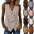 thumbnail image 2 of Vest Tops for Women Gsakboxl Women Casual V‑Neck Button‑Decorated Sleeveless Linen Tank Top Blouse Sky Blue XXL, 2 of 7