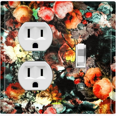 Metal Light Switch Plate Outlet Cover Colorful Floral Garden Wallpaper ROS033