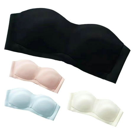 

harmtty Sports Bra Strapless Solid Color Seamless Anti Exposure Ladies Padded Wire Free Brassiere for Inside Wear Pink