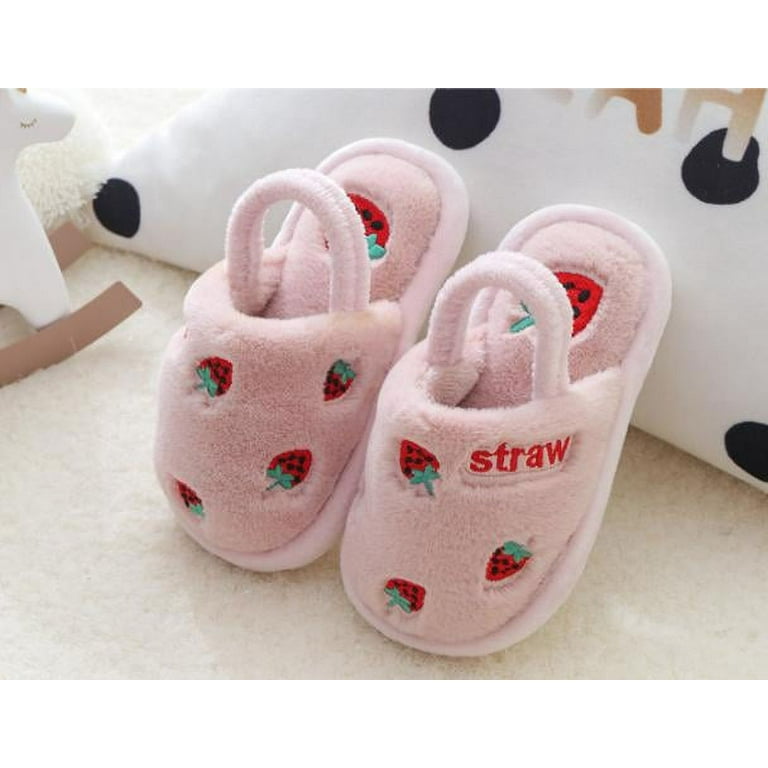 shuwee Kawaii Strawberry Slippers for Kids Cute Slide Warm Fur