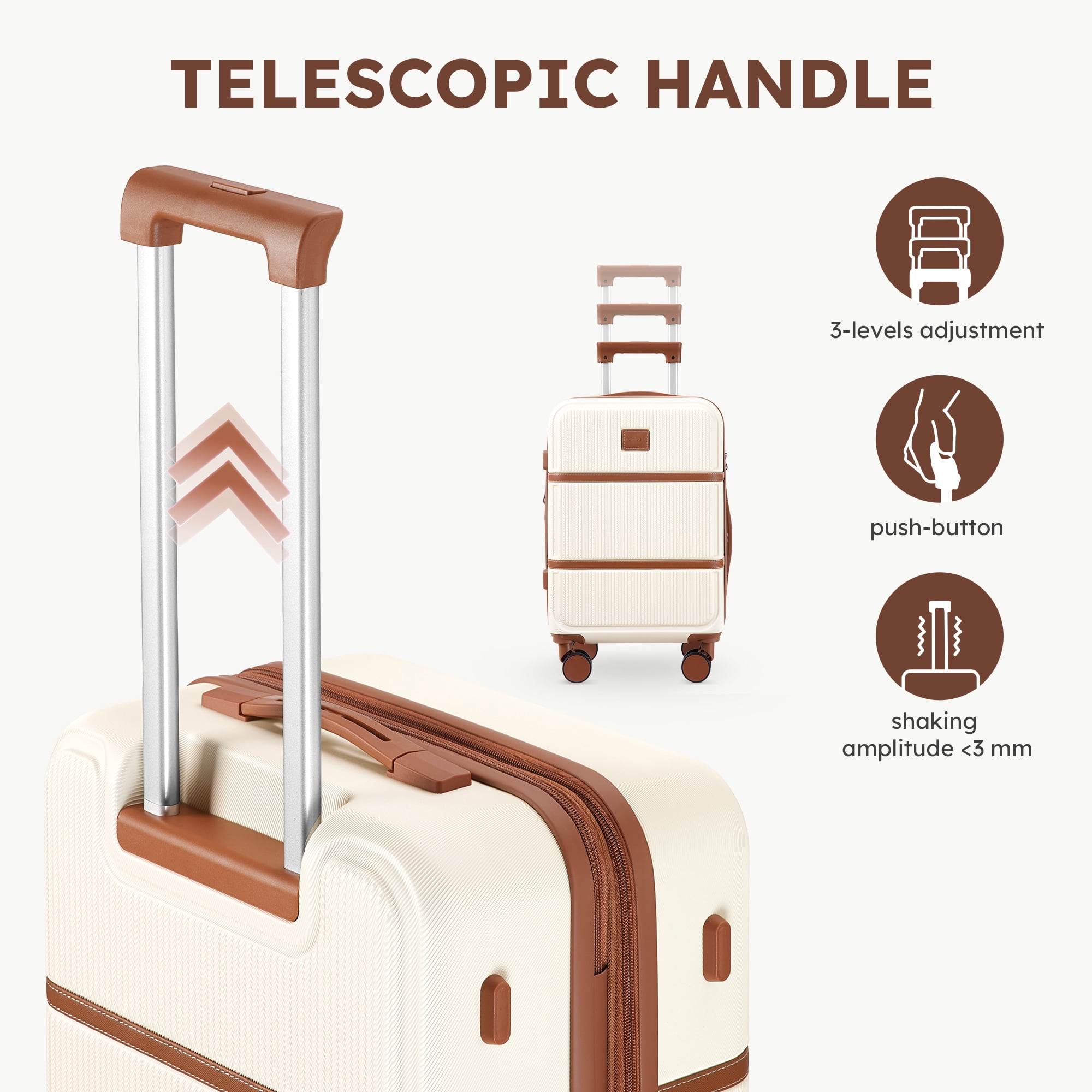 Gowill 4 Piece Luggage Set 27/23/19/14 inch Hardshell Lightweight Carry-on and Checked Suitcase with Spinner Wheels.White Tan