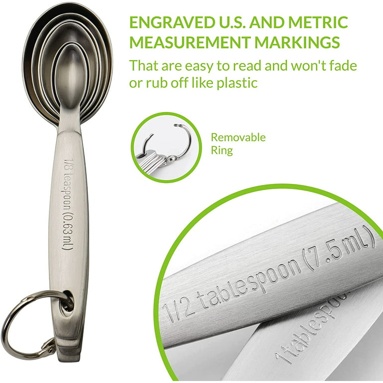 Oval Stainless Steel Metal Measuring Spoons Set, Easy to Read Dual Measurements for Dry and Liquid Ingredients, Medicine and More, Kitchen Essentials