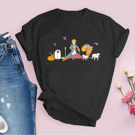 Harajuku Women's T-shirt Casual Korean Fashion T-shirt New Fashion Little Prince Printed T-shirt Round Neck