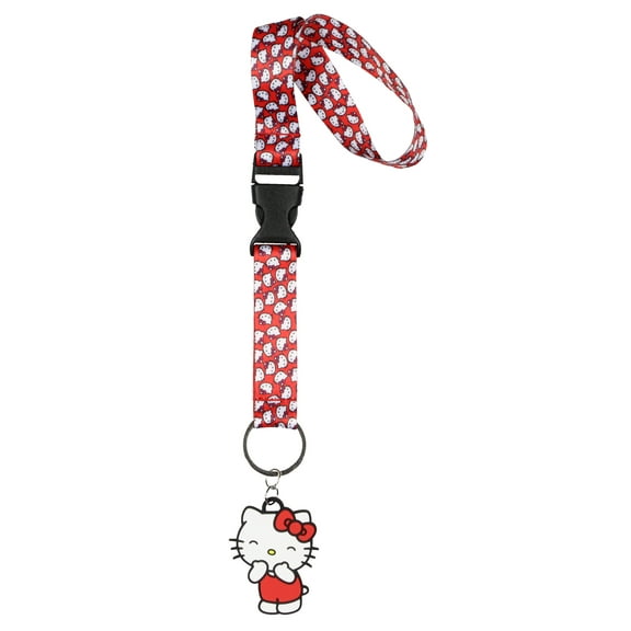 Sanrio Hello Kitty All-Over Print Wristlet Strap Lanyard For Keys with 2" Rubber Charm Hand and Wrist Keychain