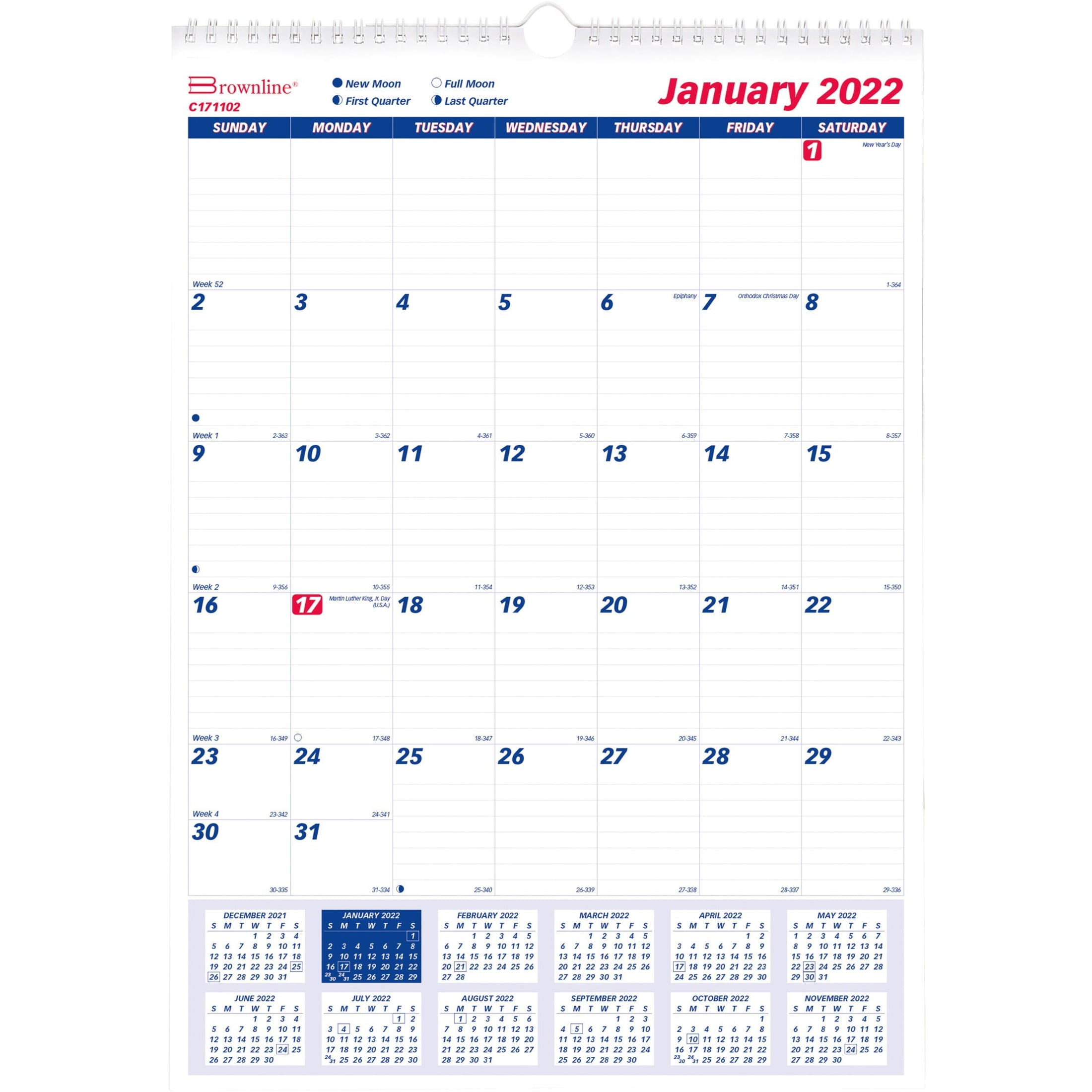 Brownline, REDC171102, Ruled Block Monthly Wall Calendar, 1 / Each