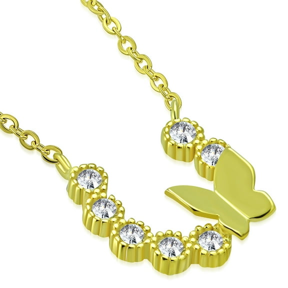 925 Sterling Silver Bezel-Set CZ Horseshoe Butterfly Pendant Necklace, 17"
