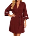 thumbnail image 6 of AnuYalue Bathrobe for Women Trendy V Neck Soft Nightgown 3/4 Sleeve Sleepwear Quick Dry Robes Home Wear, 6 of 8