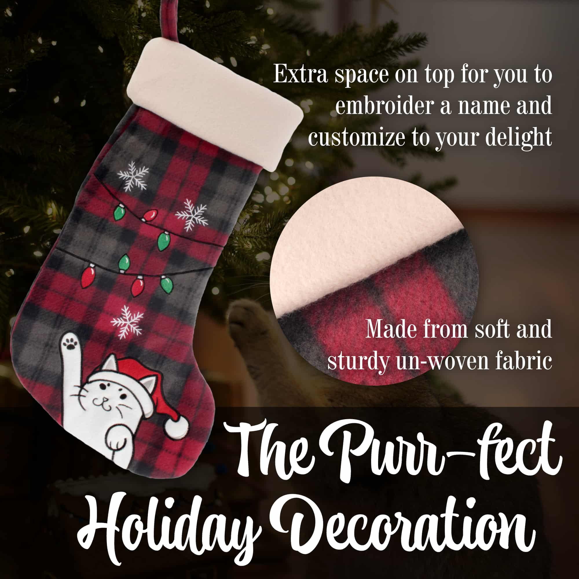 BambooMN 3 Pcs Set 18" Classic Hand Embroidered Sequined Cute Animal Chirstmas Stocking, 01a Reindeer