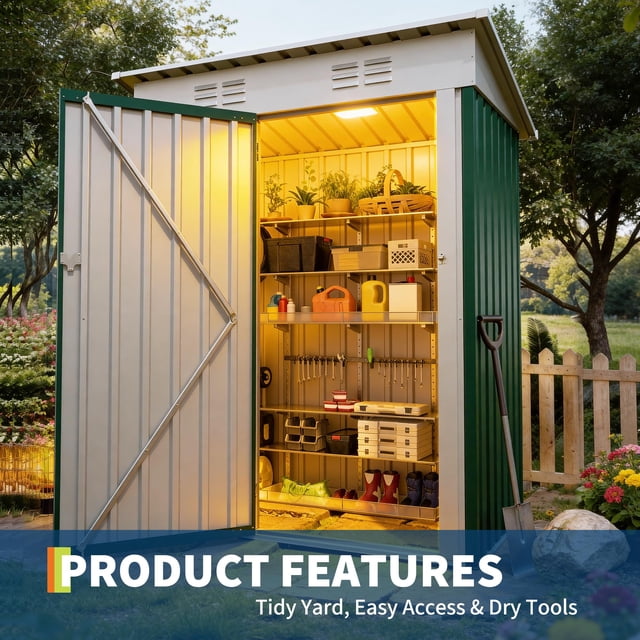 Edtara Remise de Rangement Extérieure en Métal Robuste, 5 X 3 Pi avec Toit en Pente et Porte Simple Verrouillable, Rangement Compact et Étanche en Acier pour Outils de Patio, de Jardin Ou de Cour Arrière