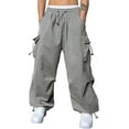 thumbnail image 4 of Men's Cargo Pants Casual Parachute Baggy Loose Fit Hip Hop Harem Pants Unisex Street Y2K Drawstring Trouser with Pockets, 4 of 7
