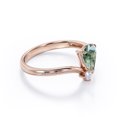 thumbnail image 3 of JeenMata Milgrain Border - 1 Carat Pear Cut Milky White Moss Green Agate and Moissanite - V Shaped Double Stone Engagement Ring - 18K Rose Gold Plating over Silver, 3 of 7