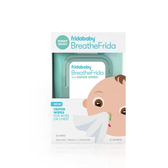 Frida Baby Breathe Frida Vapor Rub Wipes for Kids Decongestant Relief, Cold Medicine with Aloe, 30 Ct