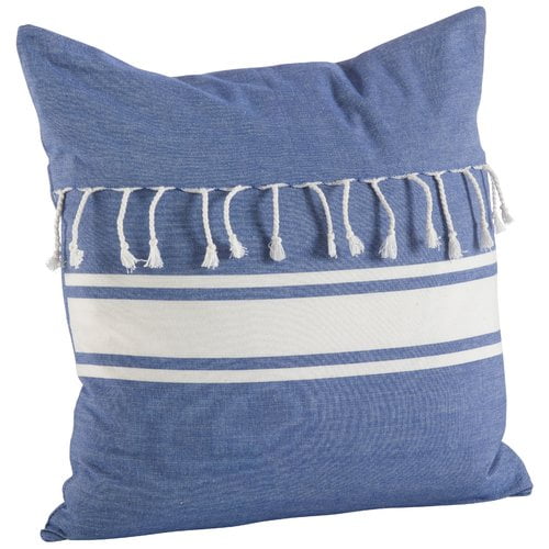 Saro Ashenda Stripe and Tassel Fringe Trim 100pct Cotton Throw Pillow