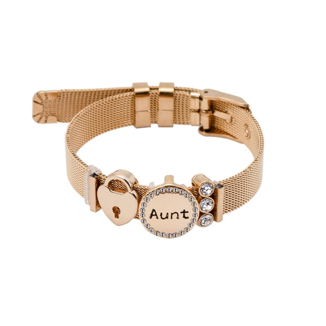 XWSHYW Esposas Pulsera Redonda Conmemorativa de Acero Inoxidable, Pulsera con Letras, Regalo para Tía