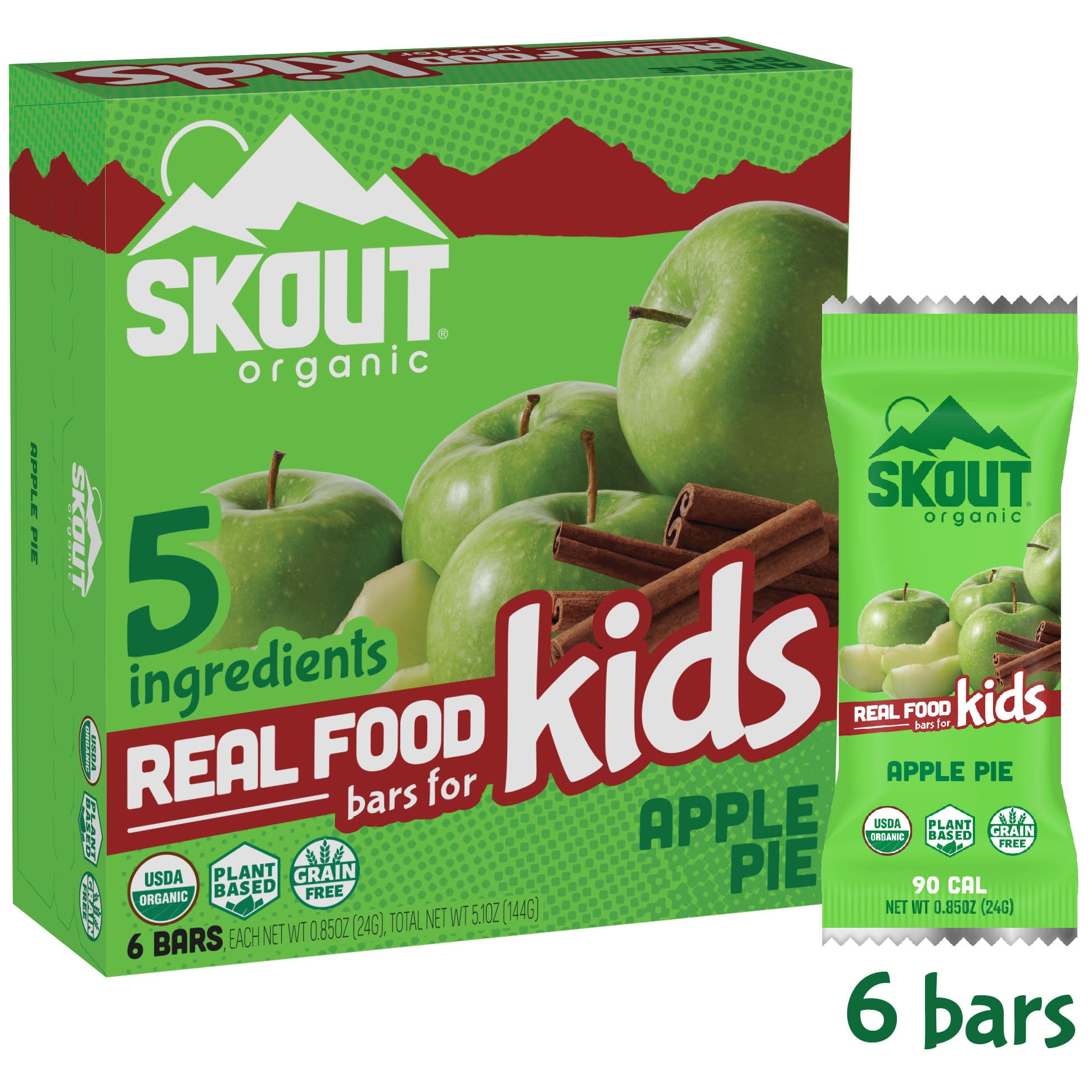 Skout Organic Kids Bars, Apple Pie, 6 bars, 0.85oz each
