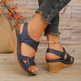thumbnail image 4 of Wedge Dressy Sandals for Women 2025 Summer Fashion Casual Leather Peep Toe Platform Heeled Dress Work Sandals, 4 of 7