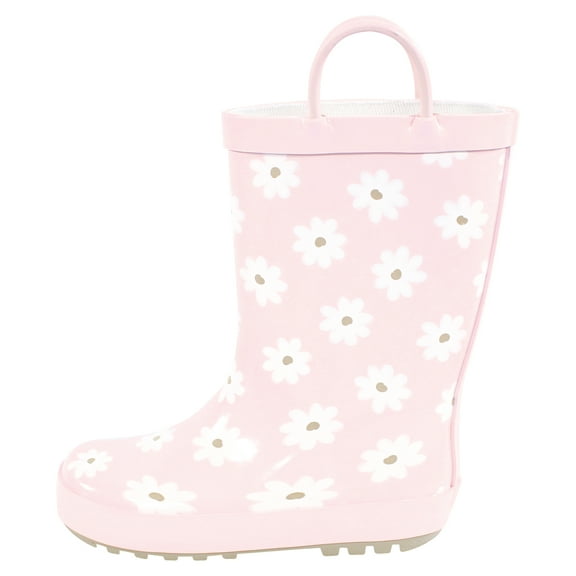 Hudson Baby Infant and Toddler Girls Rain Boots, Dusty Pink Flower, 4 Toddler