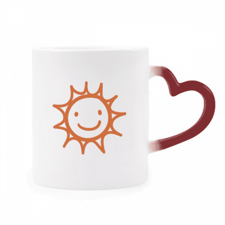 

Hand Painting Orange Sun Sle Heat Sensitive Mug Red Color Changing Stoneware Cup