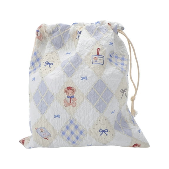 Unique Bargains 1 Pc Small Diamond-shaped Drawstring Makeup Bag for Travel Blue Polyester