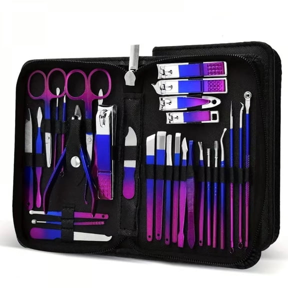 Nail Clipper Set Stainless Steel Gradient Purple Flat Nail Clippers Eagle Beak Pliers Manicure Tool Set (30pcs)