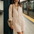 thumbnail image 7 of Lutiedan Womens Button Down Shirt Dresses Long Sleeve Collared V Neck Striped Dress Summer Side Split Casual Mini Dress, 7 of 7