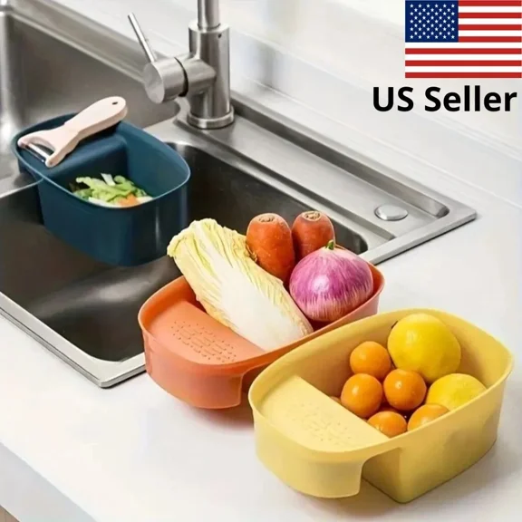 Multifunctional Sink Strainer For Vegetables Fruits Trash & Sponge Drainer Blue