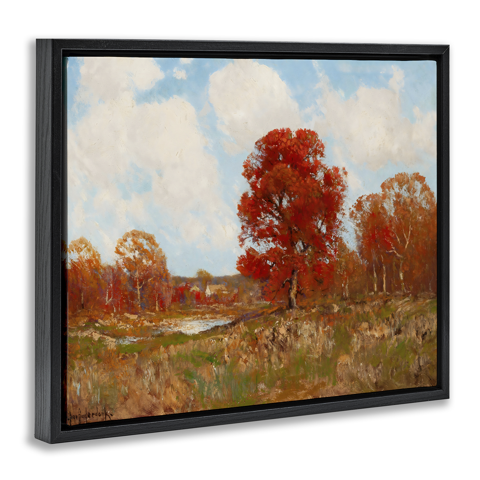 Fall Landscape with Red Foliage Black Framed Floater Canvas Wall Art, design by Arlington Prints
