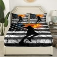 thumbnail image 2 of Erosebridal Basketball Bed Sheets Retro USA Flag Fitted Sheet Full Size, Vintage Grunge Stripe Sheets Ice and Fire Bedding American Flag Stars Bed Cover Black Grey Luxury 3pcs (Deep Pocket), 2 of 5