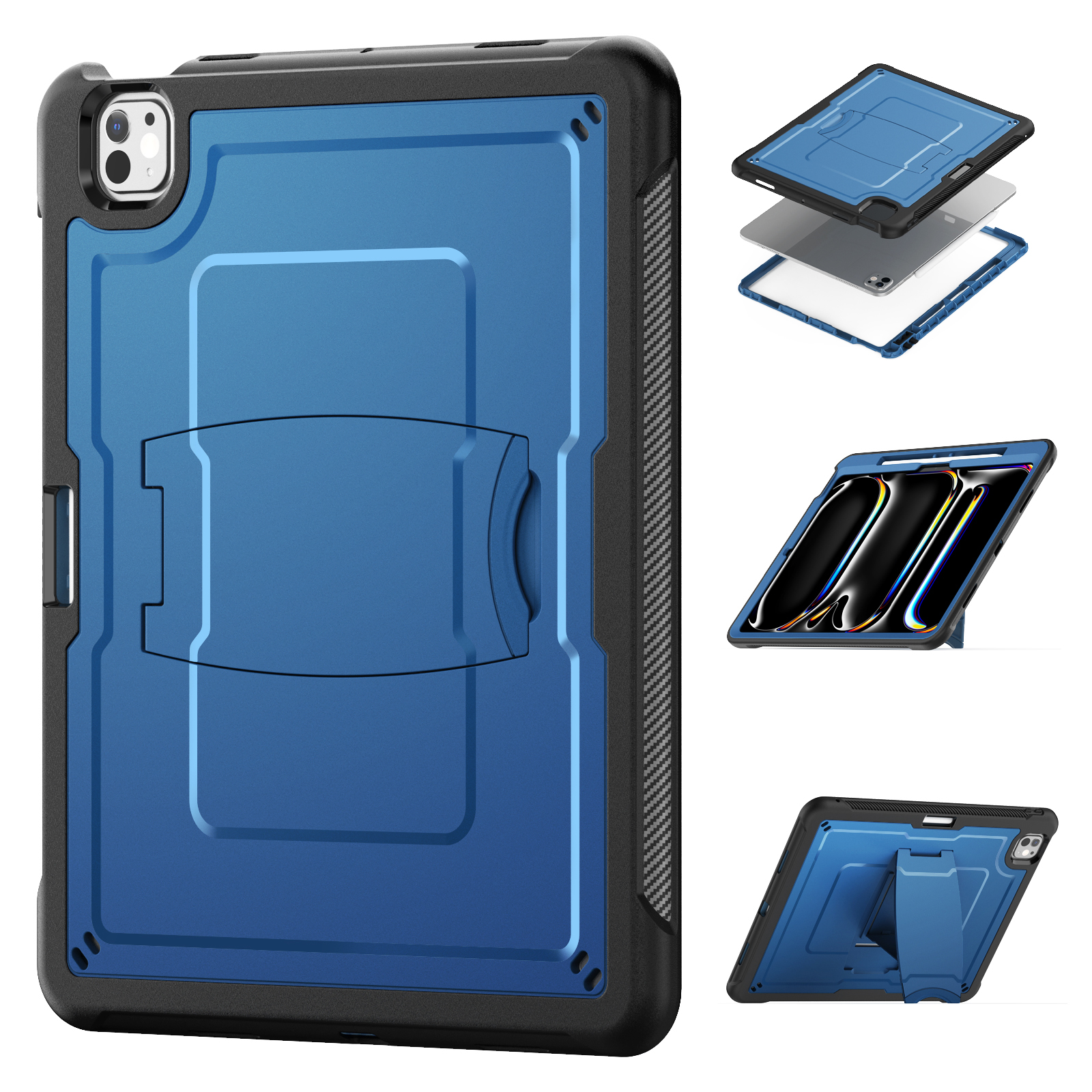 Allytechgroup Case for iPad Pro 13 inch (M4) 2024 with Pencil Holder/ Support Pencil 2nd & Magnetic Attachment Wireless Charging Kickstand Hard PC + Soft TPU Shockproof Stand Rugged Cover, Navyblue