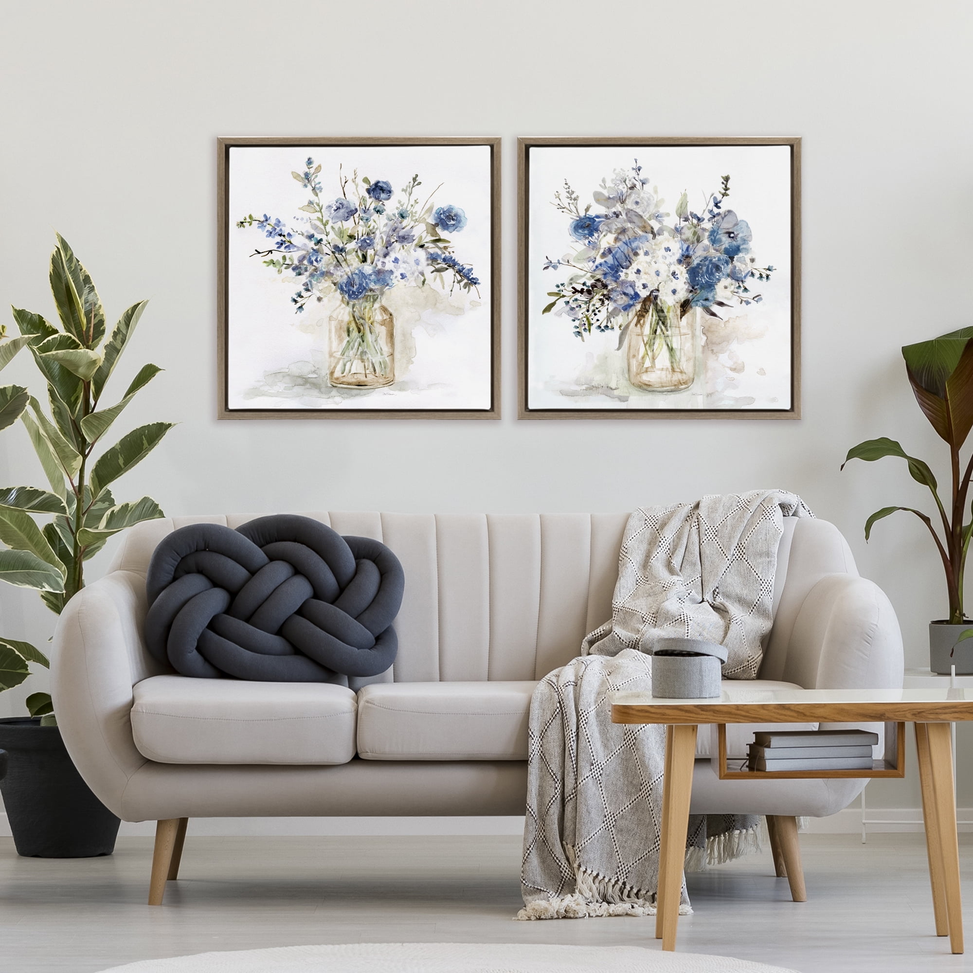 Stupell Industries Spring Watercolor Vases 2 Piece Brown Framed Floater Canvas Set, design by Carol Robinson