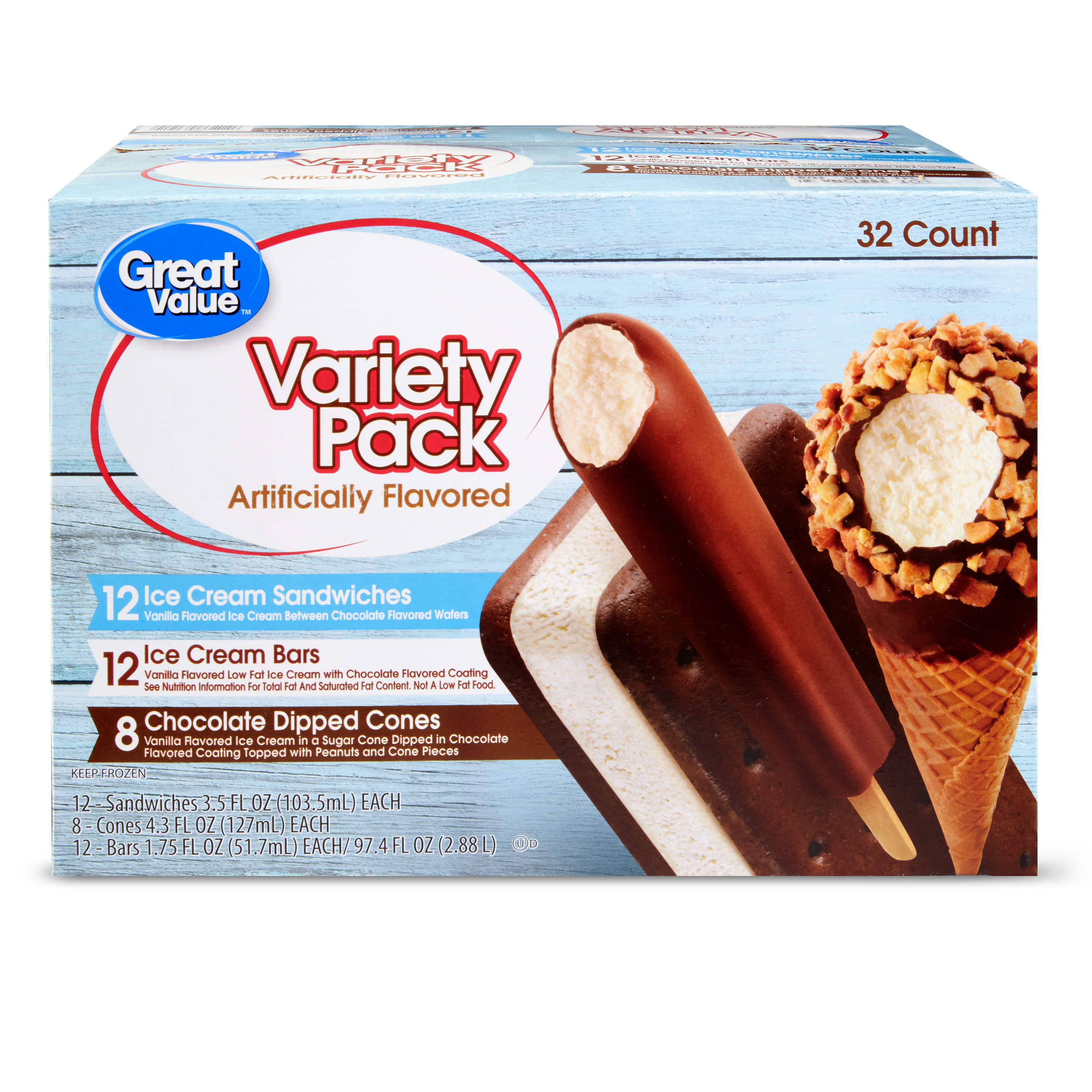 Great Value Ice Cream Variety Pack, 32 
