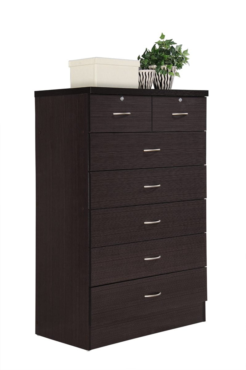 Hodedah 7 Drawer Chest with Locks on 2 Top Drawers in Mahogany 