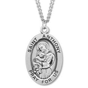 Angle View: Men's Sterling Silver Oval Saint Anthony Pendant + 24 Inch Endless Rhodium Plated Chain