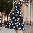 thumbnail image 2 of Up to 50% off Aoujea Women's 2024 Summer Dress Causual V-neck Tie Floral Print Slit Puff Sleeve Sundress Dress, 2 of 8