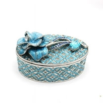 Vintage Oval Metal Craft Jewelry Box With Blue Rose, Decorative Trinket Storage Case, Jewelry Storage Box For Women