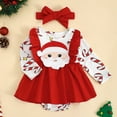 thumbnail image 2 of Pandaie Baby Girl Christmas Romper Newborn Santa Deer Jumpsuit Dress Infant Cute Ruffle Outfits Clothes with Headband Red 3-6 Months, 2 of 5