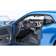 2023 Dodge Challenger SRT Super Stock Frostbite Blue Metallic with Carbon Stripes 1/18 Model Car by Autoart