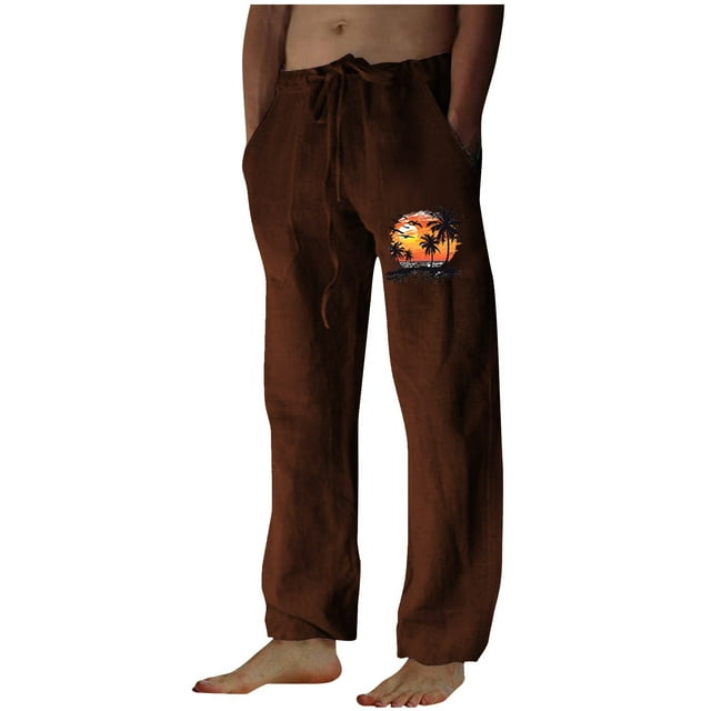 FAIWAD Mens Loose Straight Legs Pant Elastic Waist Lightweight Breathable Vacation Pants