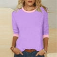 thumbnail image 2 of Charella 3/4 Sleeve Tops for Women Color Block Crew Neck Tunic T-Shirts Basic Tees Loose Fit Blouses (S, Purple), 2 of 5