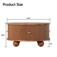 thumbnail image 4 of GZXS 31.8" Solid Wood Center Table with Sliding Door & Hidden Storage, Fluted Round Coffee Table for Living Room, Walnut, 4 of 10
