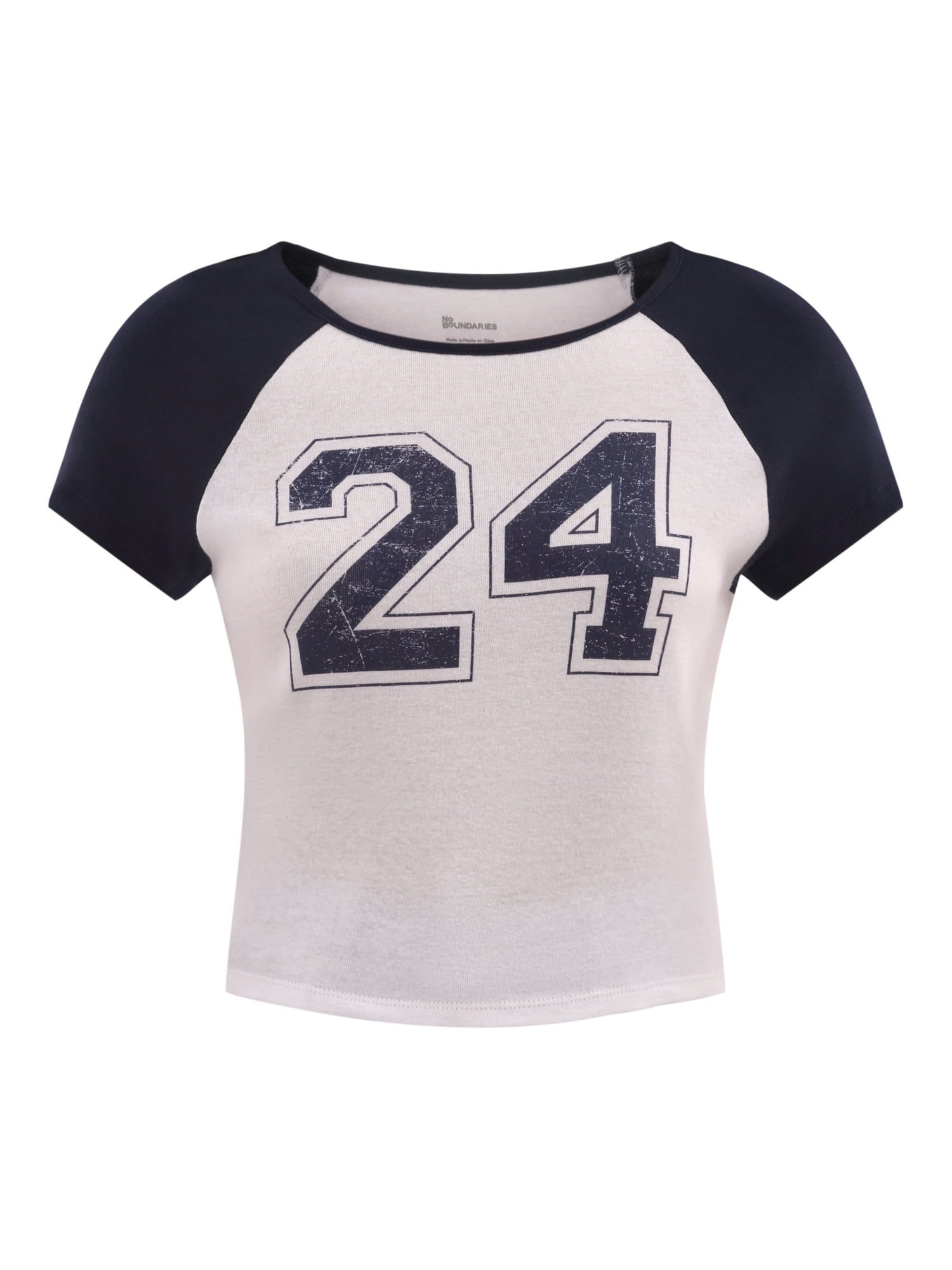 No Boundaries Graphic Raglan Baby Tee with Short Sleeves, Women's