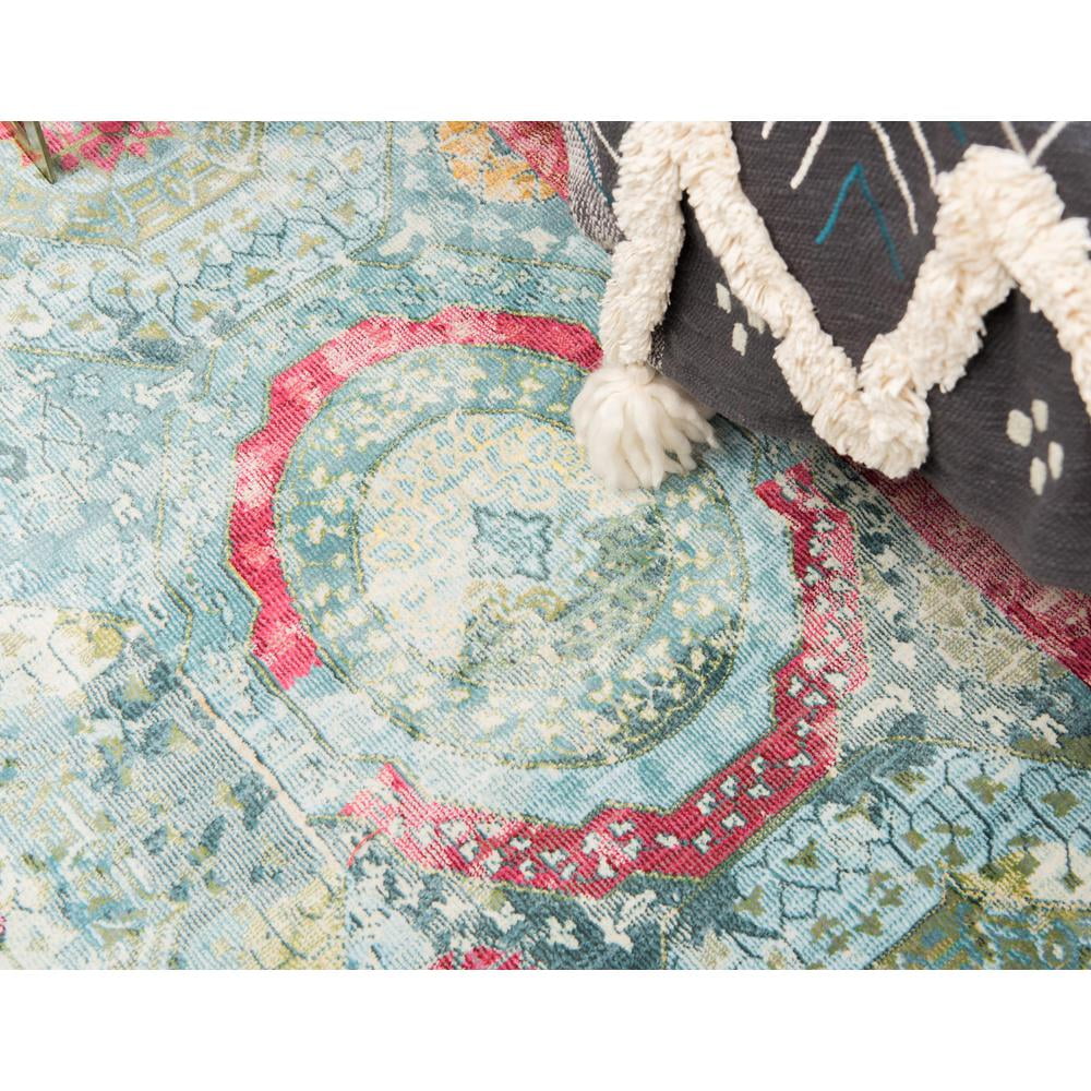 8.25' Turquoise Blue and Pink Floral Round Area Throw Rug
