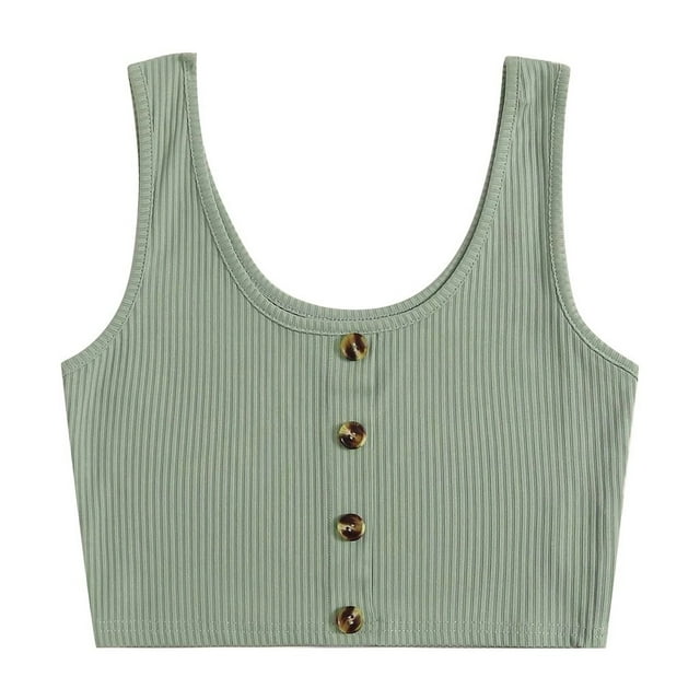 RKSTN Womens Tank Tops 2024 Summer Fashion Sleeveless Ribbed Buttons Front Tops Crop Solid Color Slim Tank Tops Vest