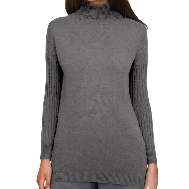 Comdrip Hauts à Col Roulé pour Femmes Col Haut Asymétrique Chandail à Épaules Tombantes Manches Longues Mode Décontractée chandail-Over Automne 2025, Gris P