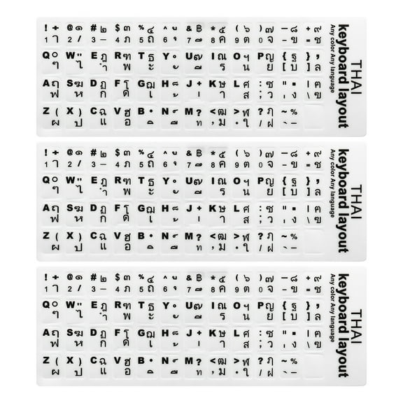 Thai Keyboard Stickers PC Keyboard Stickers White Background Black Lettering 3Pcs