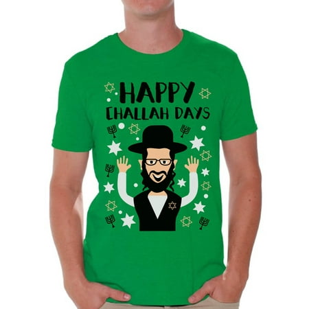 Awkward Styles Happy Challah Days Tshirt for Men Hanukkah Holiday Shirt Jewish Holidays Chanukah Ugly T Shirt Funny Hanukkah Gifts for Him Funny Holiday Shirts for Men David's Star Tshirt Jewish Shirt