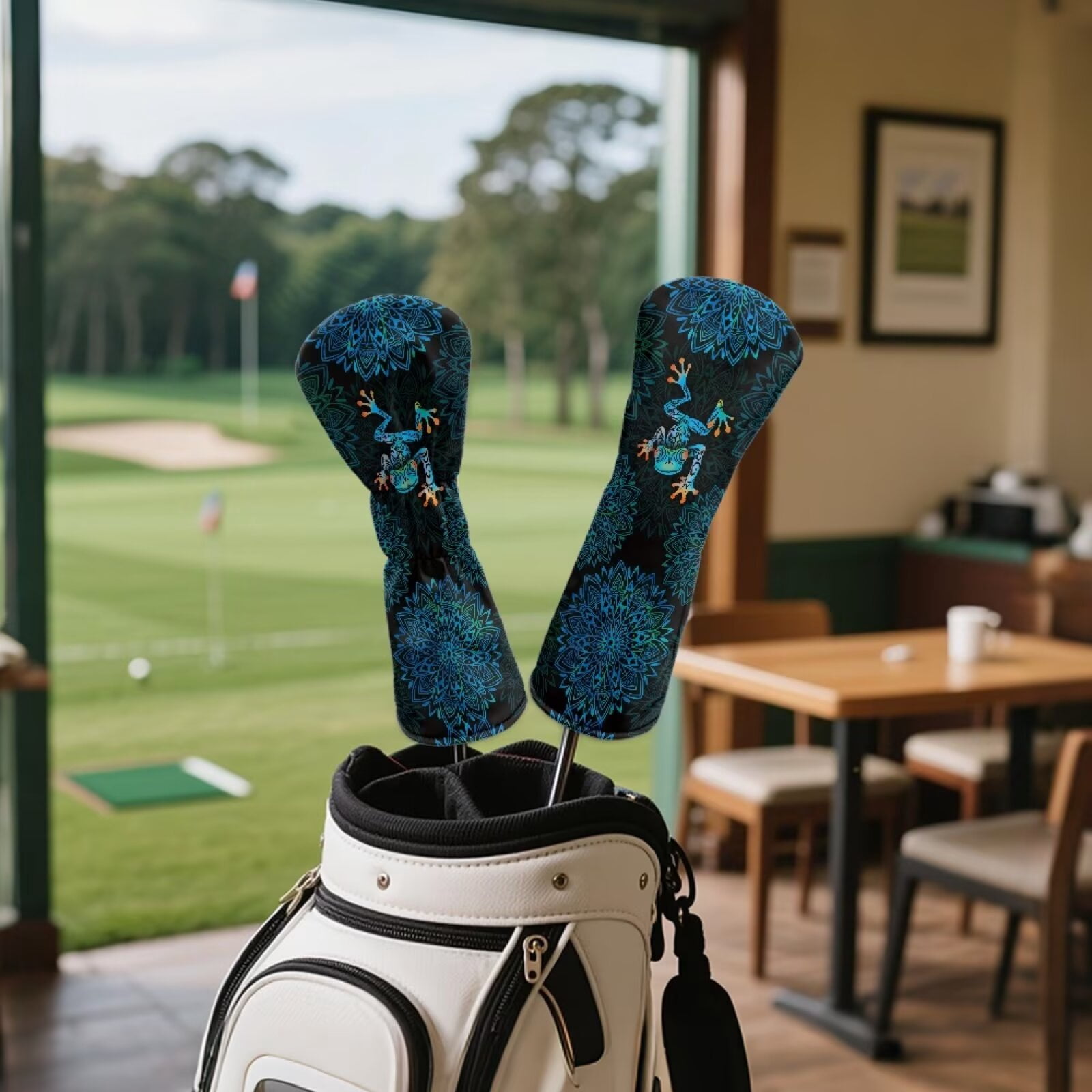 Uorisanigo 3 Pieces Golf Club Covers, Fairway Wood Head Cover, Driver Headcover, Waterproof PU Blue Boho Manlada Frog Head Covers for Golf Cubs with Soft Lining for Extra Club Protection