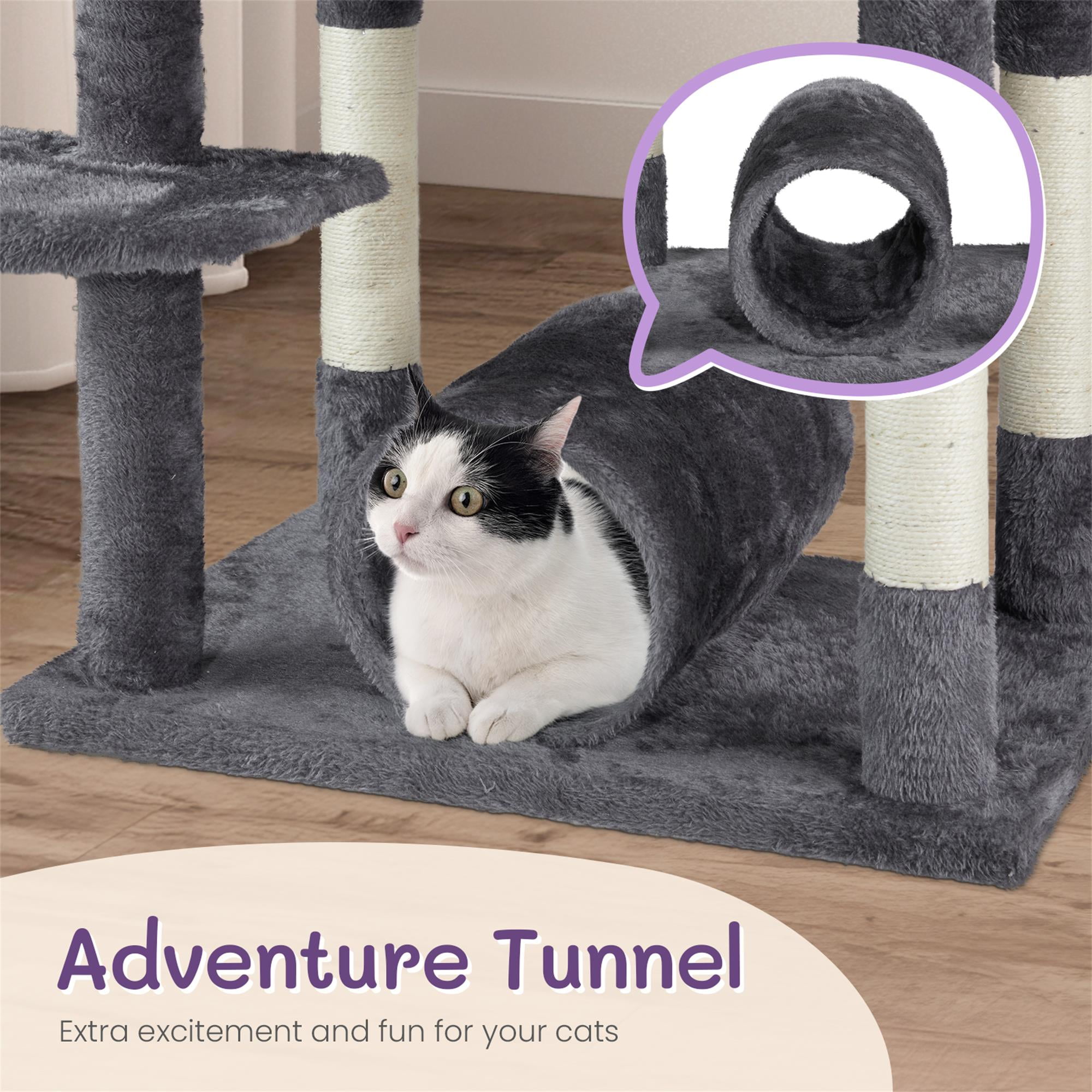 Kadyn 65" Large Cat Tree Tower, Cat Tree House for Indoor Cats with Padded Platform Bed, Toy Balls, Cozy Condo and Sisal Scratching Posts, Gray