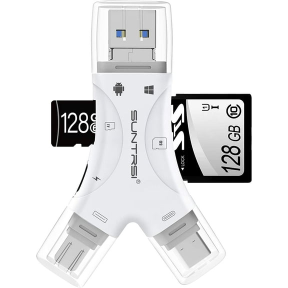 SD Card Reader for iPhone/ipad/Android/Mac/Computer/Camera,4 in1 Micro SD Card Reader Trail Camera Viewer, Portable Memory Card Reader SD Card Adapter for SD and TF Cards(White)